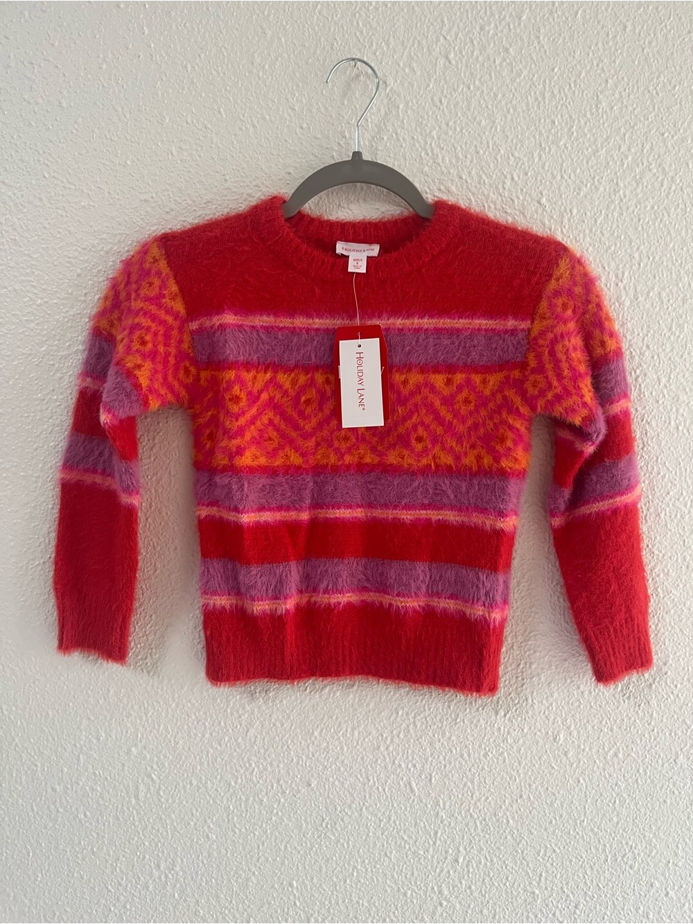 Holiday Lane Red & Pink Patterned Fuzzy Sweater
